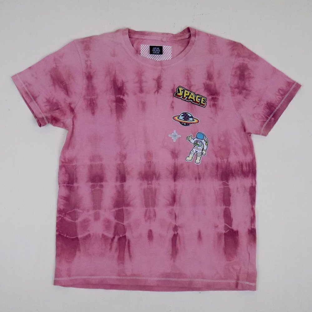 tee with patches upcycled reworked hand dyed shirt with embroidered patches